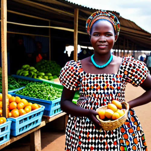 **

"A Zambian woman, fully clothed in a colorful traditional Chitenge dress, standing confidently in front of a vibrant marketplace in Lusaka, holding a basket of fresh produce, perfect anatomy, natural proportions, professional, appropriate content, safe for work."

**