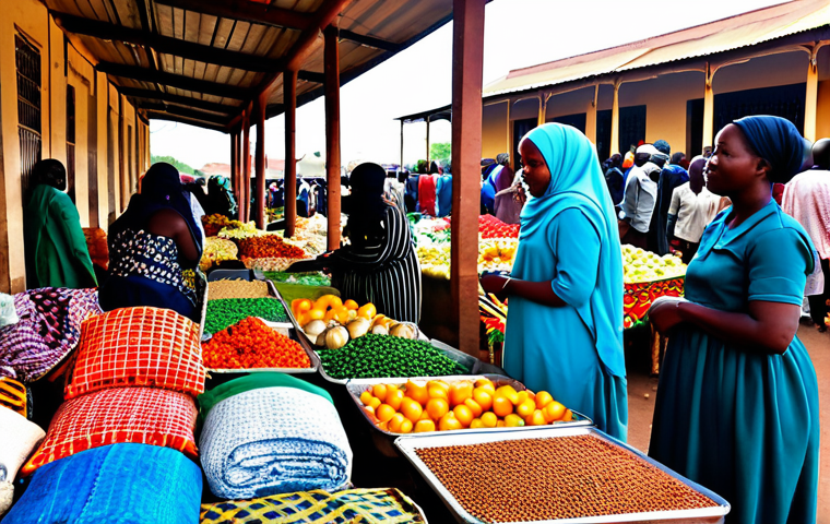 **

"A diverse group of Zambian people, including some wearing modest Muslim attire (hijab, modest dresses), gathered in a bustling marketplace in Lusaka. Stalls are overflowing with colorful fabrics, fresh produce, and handcrafted goods. In the background, a modern building contrasts with traditional market stalls. The scene showcases the blending of cultures and religions in Zambia. safe for work, appropriate content, fully clothed, professional, natural proportions, well-formed hands, vibrant colors, high-quality photography."

**