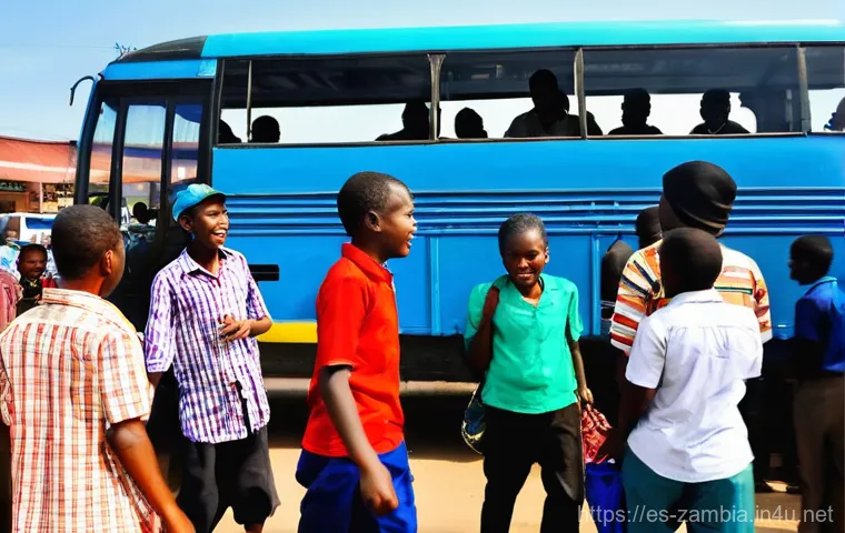 잠비아 버스 노선 - **Prompt:** A bustling and vibrant scene at the Intercity Bus Terminus in Lusaka, Zambia, at midday....