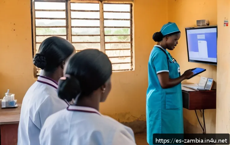 잠비아 의료 시스템 - A modern rural health clinic in Zambia equipped with digital medical record systems, showing healthc...